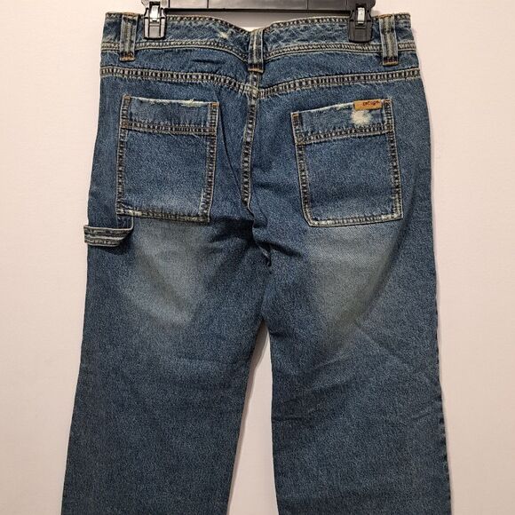 Refuge Y2K Cargo Cotton Distressed Wide Leg Raw Hem Jeans S 11 Vintage Wash Blue - Picture 16 of 17